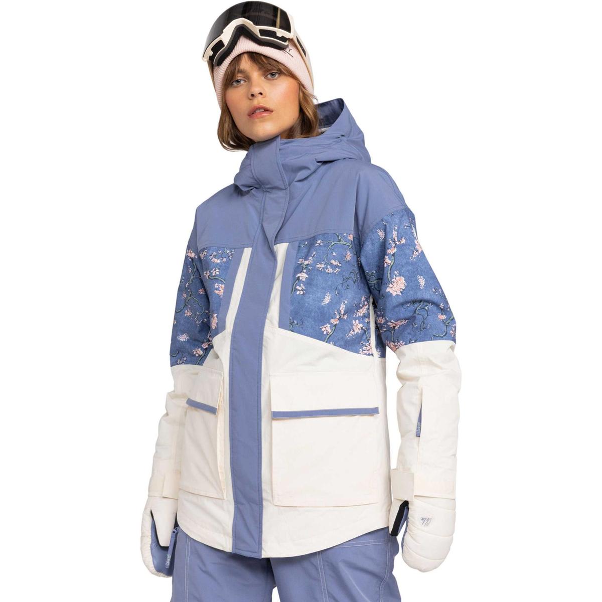 【美品】ROXY 海中モチーフ 鮮やかなブルー スノージャケット M スリム♡ Roxy Jetty Block Azure Blue Clouds 10K Snowboard Jacket | Zumiez