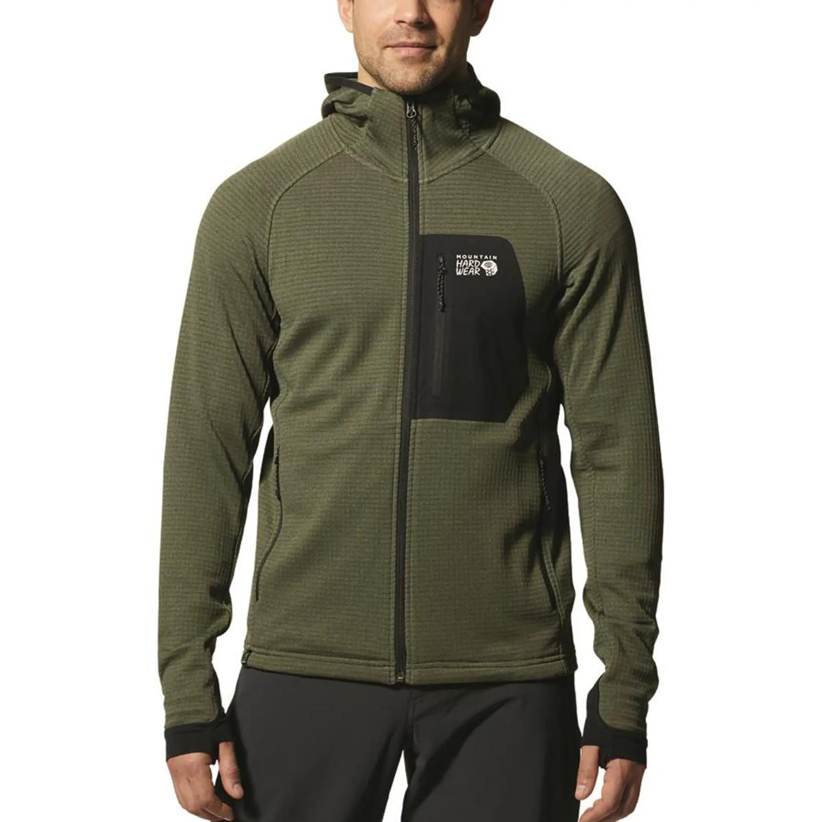 Mountain Hardwear Mens Polartec Power Grid Full Zip Hooded Jacket