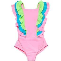 Beach Lingo Little Girls' Over The Shoulder Ruffle One Piece Swimsuit