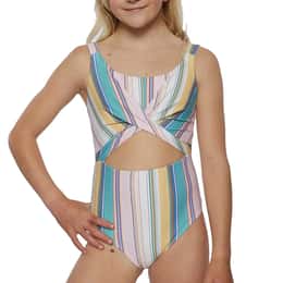 O'Neill Girls' Baja Stripe Twist Front One Piece Swimsuit