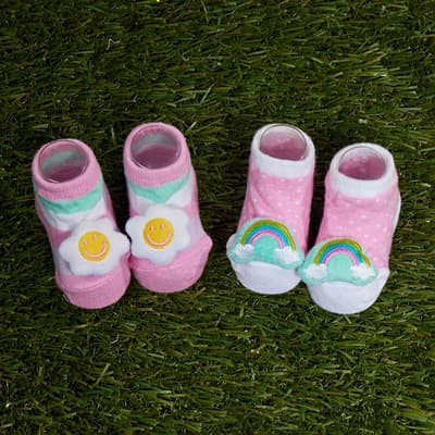 Infant Flower And Rainbow Rattle Sock Set
