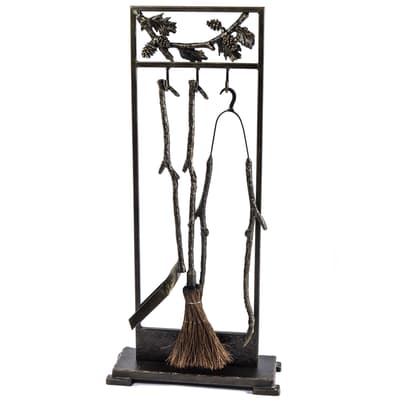Iron Branch and Pinecone Fireplace Tool Set