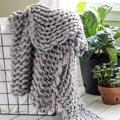 Chunky Knitted Grey Throw
