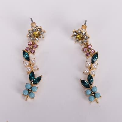 Gold Colorful Flowers Linear Earring