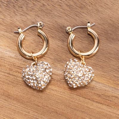 Gold Fireball Heart Charm Huggie Earrings