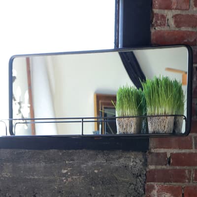 Metal Framed Wall Mirror with Shelf - Black
