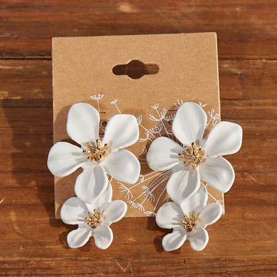 Gold White Stacked Flower Earring