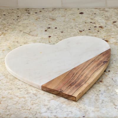 Marble and Wood Heart Cutting Board