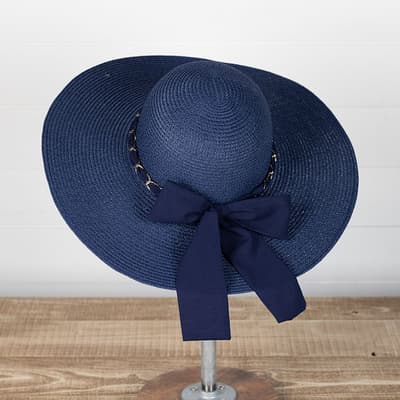 Navy Floppy Hat with Chain and Bow Band