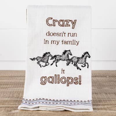 Crazy Gallops Embroidered Tea Towel