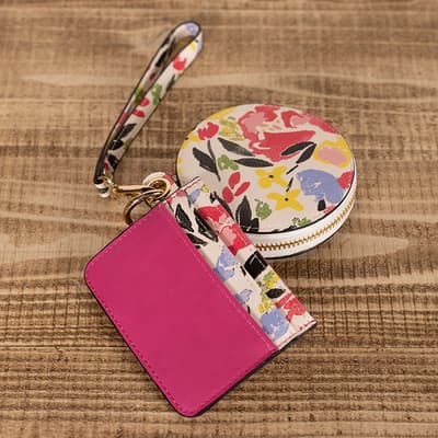 Pink Floral Wristlet Wallet Set