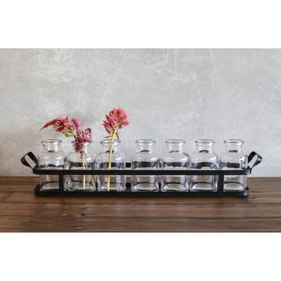Set of 8 Glass Bottles with Metal Tray
