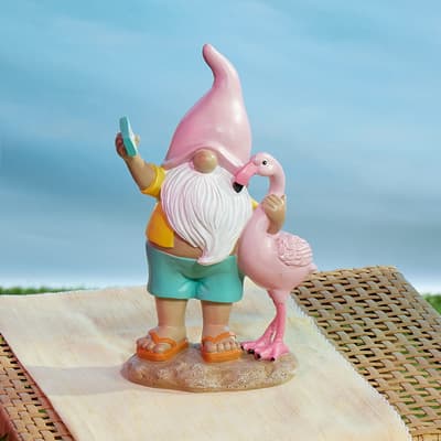 Gnome and Flamingo Selfie Figurine