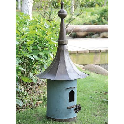 Decorative Metal Birdhouse - Aqua