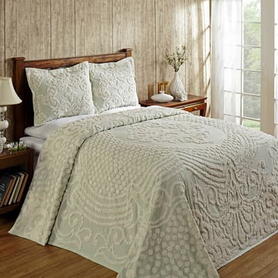 Florence Sage Tufted Chenille Bedspread - Queen