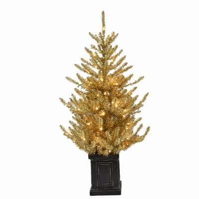 4.5' Prelit Gold Tinsel Christmas Tree