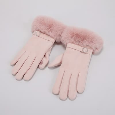 Pink Faux Fur Gloves with Bling