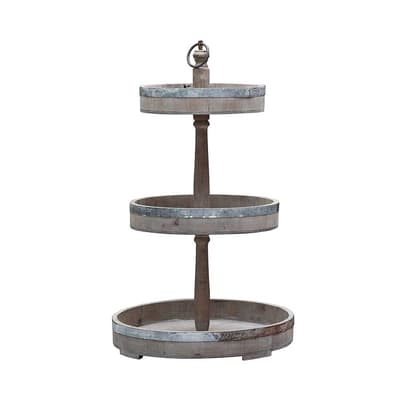 Decorative Wood and Metal 3-Tier Tray