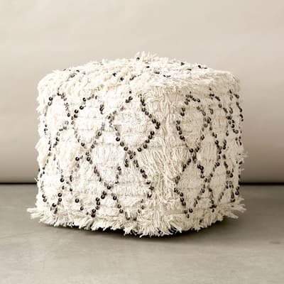Cotton Moroccan Wedding Quilt Pouf with Sequins