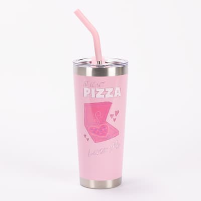 Pizza Loves Me 22 Oz. Tumbler with Straw