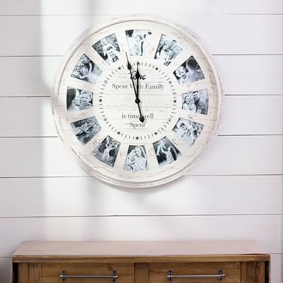 Wooden Wall Clock with Photo Frame