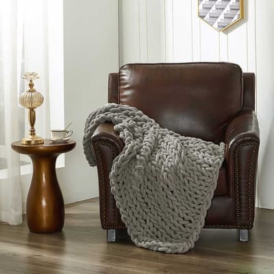 Chenille Knitted Throw - Dove