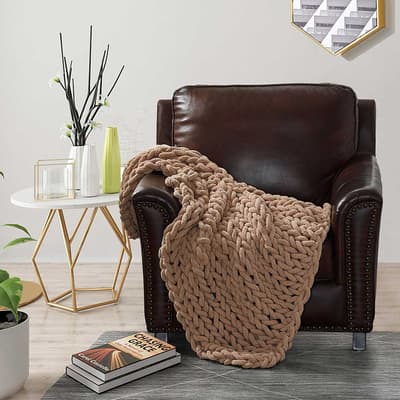 Chenille Knitted Throw - Mink
