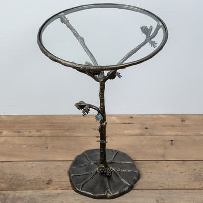 Aluminum Branch and Pinecone Side Table
