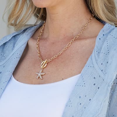 Gold Pearl Starfish Toggle Necklace