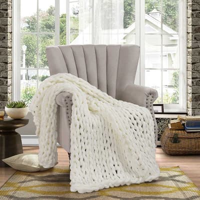 Chenille Knitted Throw - Ivory