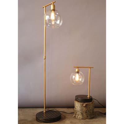 Metal and Wood Floor Lamp with Glass Shade
