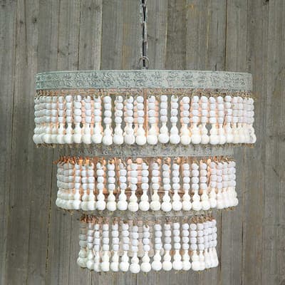 Round Metal and Wood Beaded Chandelier