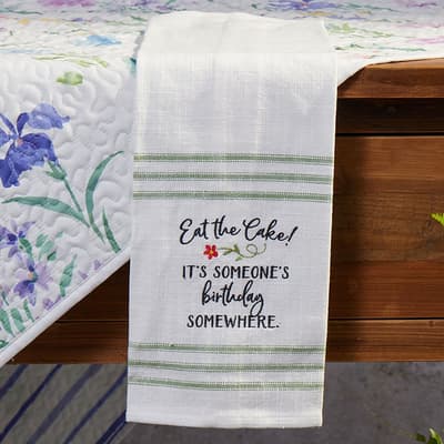 Eat Cake Embroidered Slub Tea Towel