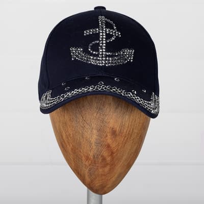 Navy Bling Anchor Hat