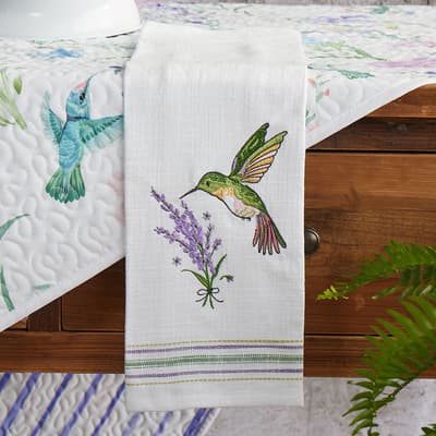 Hummingbird Embroidered Tea Towel