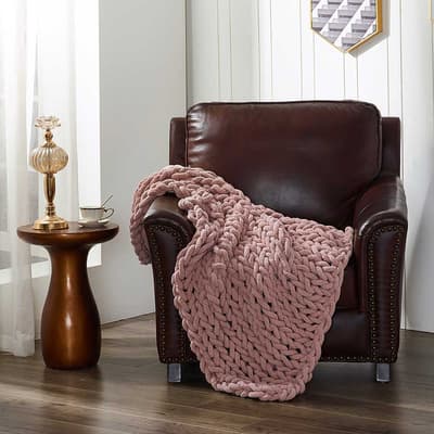 Chenille Knitted Throw - Blush