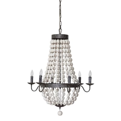 Iron Chandelier with White Wood Beads