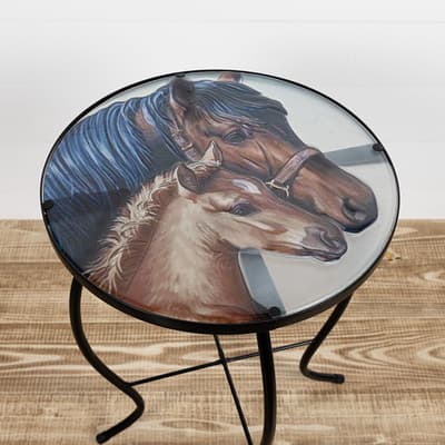 Horse Metal and Glass Side Table