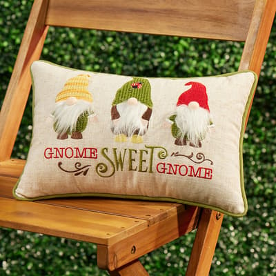 Gnome Sweet Gnome Embroidered Pillow