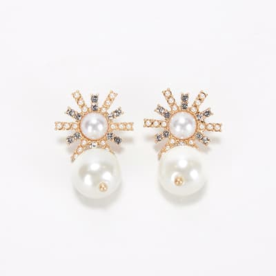 Gold Starburst Pearl Dangle Earrings