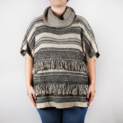 Black and Ivory Striped Poncho