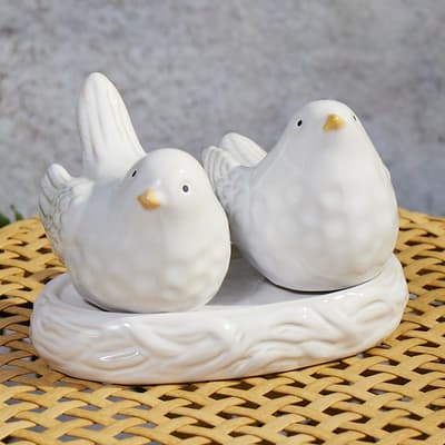 Ceramic Birds In Nest S&P Set