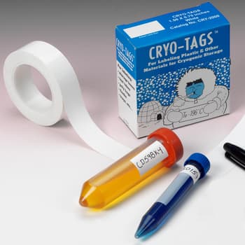 Cryo-Tags White Labels on Rolls Shown with Tubes, White