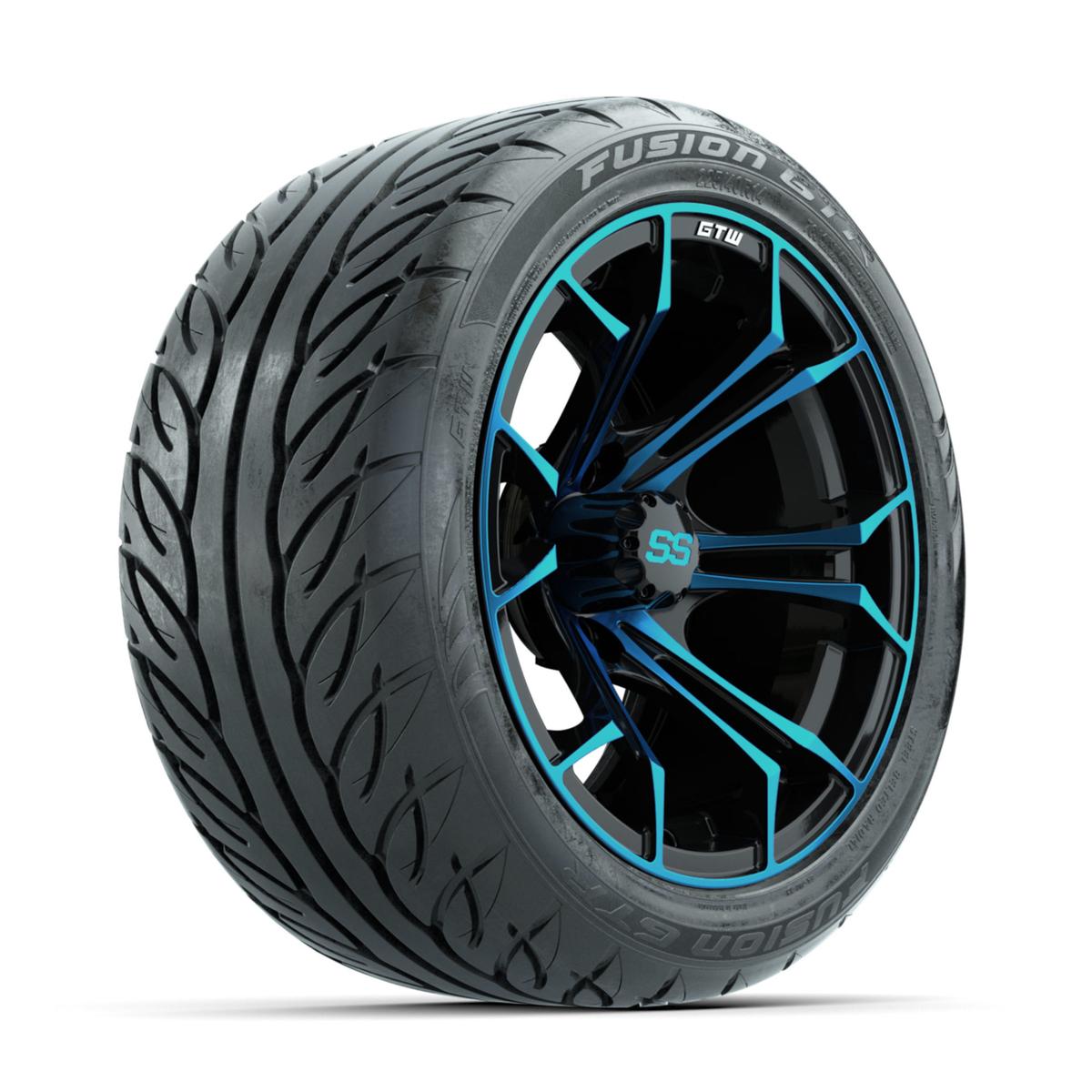 GTW Spyder Blue/Black 14 in Wheels with 225/40-R14 Fusion GTR Street Tires – Full Set