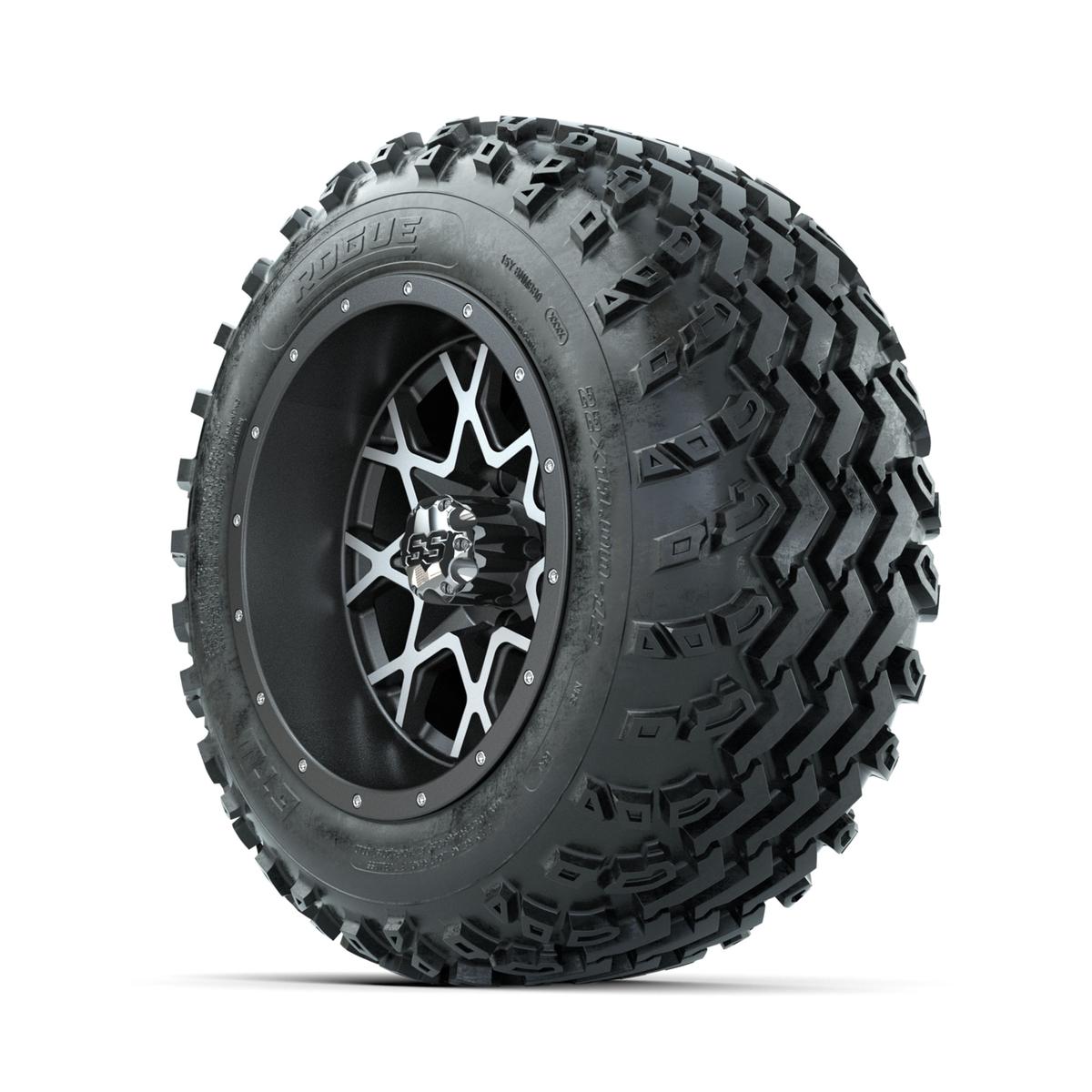 GTW Vortex Machined/Matte Grey 12 in Wheels with 22x11.00-12 Rogue All Terrain Tires – Full Set