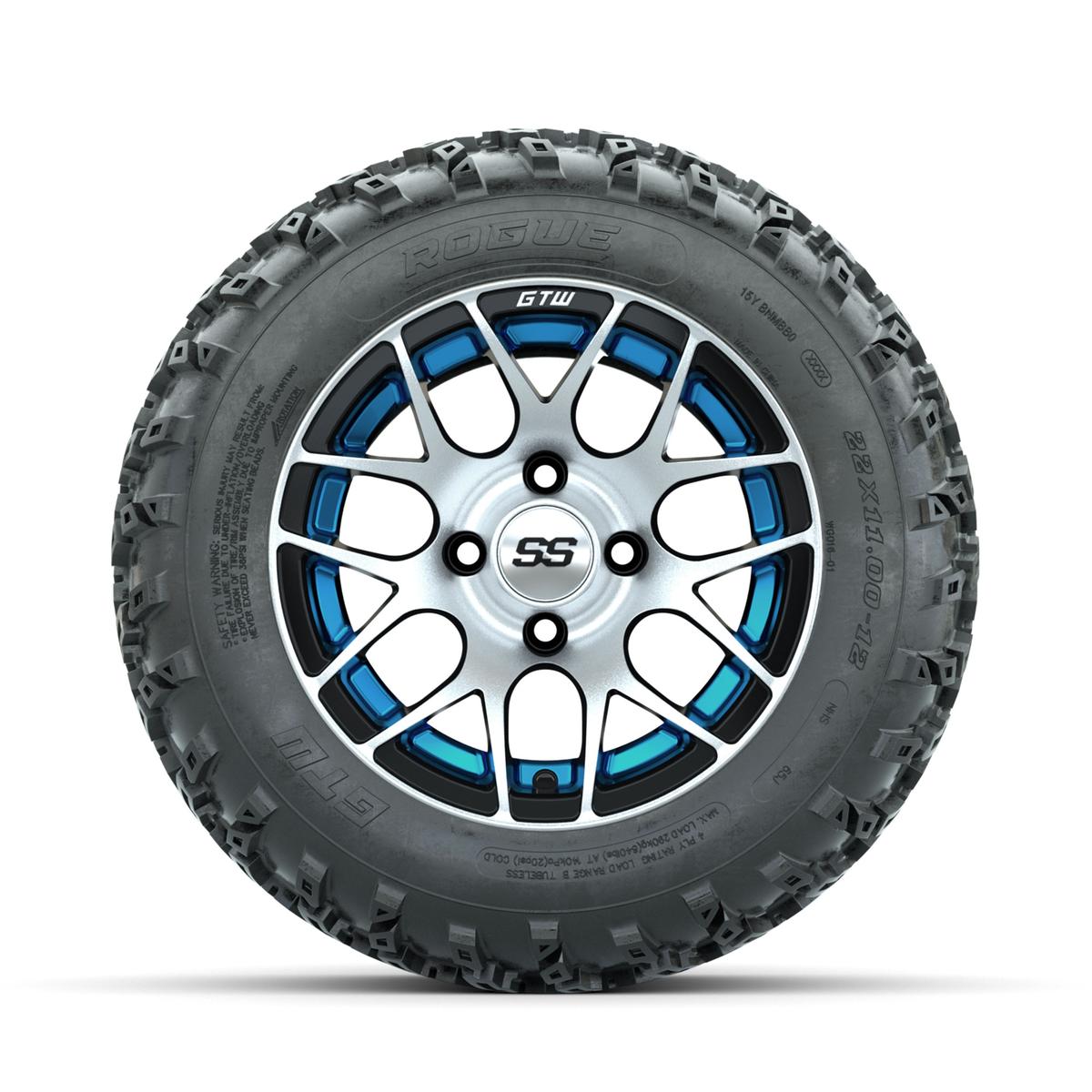 GTW Pursuit Blue 12 in Wheels with 22x11.00-12 Rogue All Terrain Tires – Full Set