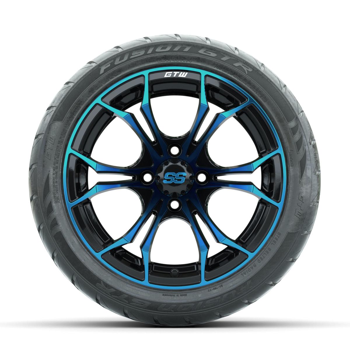 GTW Spyder Blue/Black 14 in Wheels with 225/40-R14 Fusion GTR Street Tires – Full Set