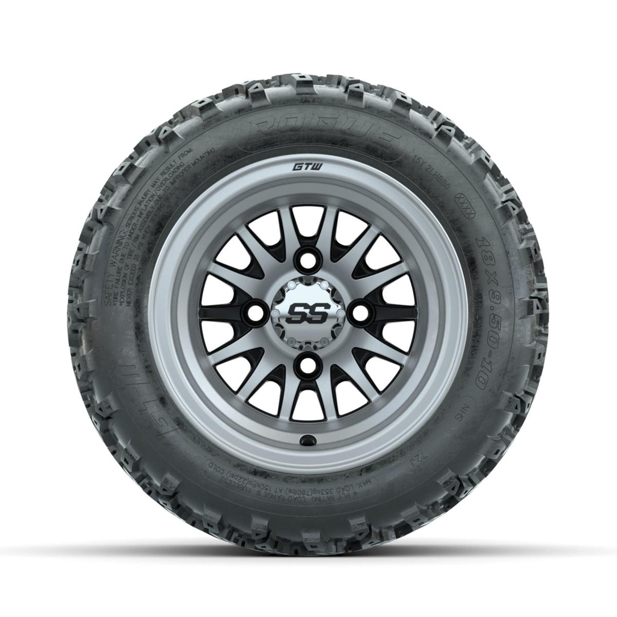 GTW Medusa Machined/Black 10 in Wheels with 18x9.50-10 Rogue All Terrain Tires – Full Set