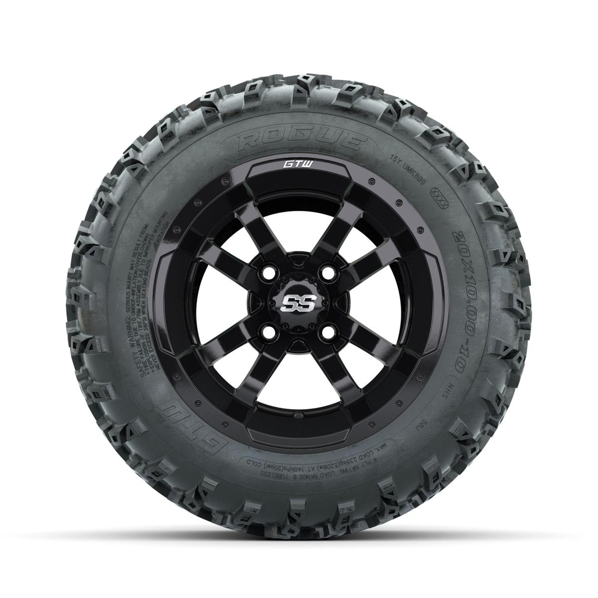 GTW Storm Trooper Black 10 in Wheels with 20x10.00-10 Rogue All Terrain Tires – Full Set