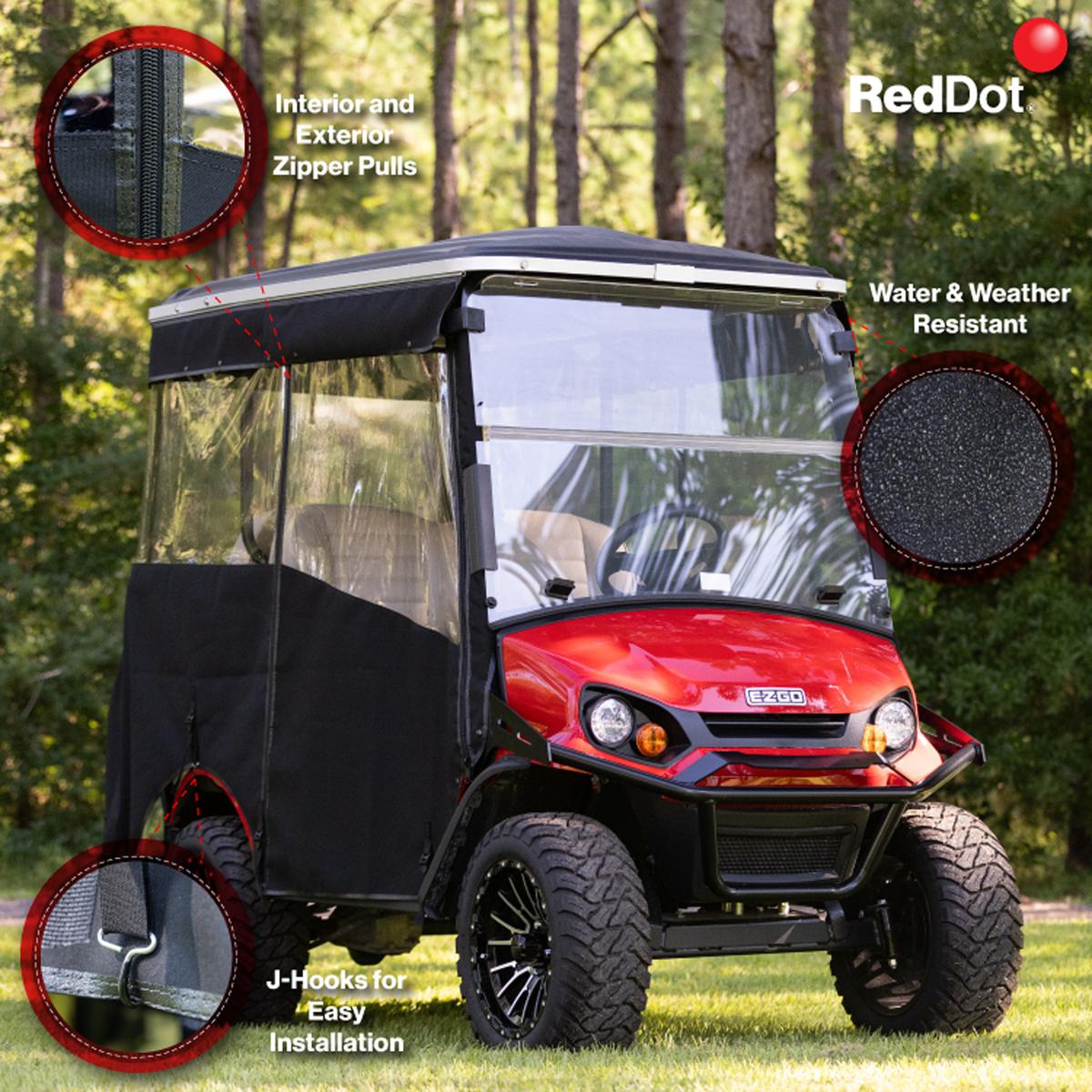 RedDot EZGO Express S4 Elite with 80” Non Modular Top Black 3-Sided Track Style Vinyl Enclosure (Years 2023-Up)